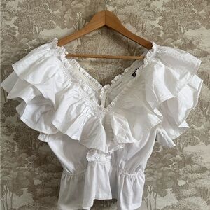 Zara White Off-Shoulder Ruffle Blouse, 100% cotton